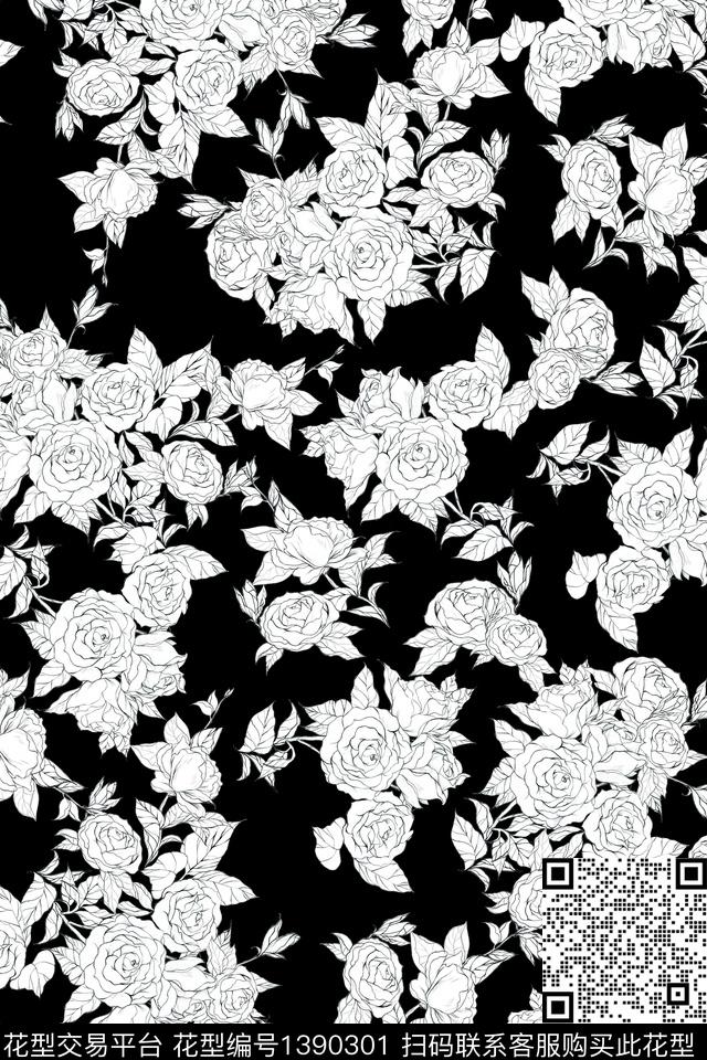 花卉大牌风潮牌数码印花华亿平台下载（图片编号: 1390301） - 瓦栏（Walan）