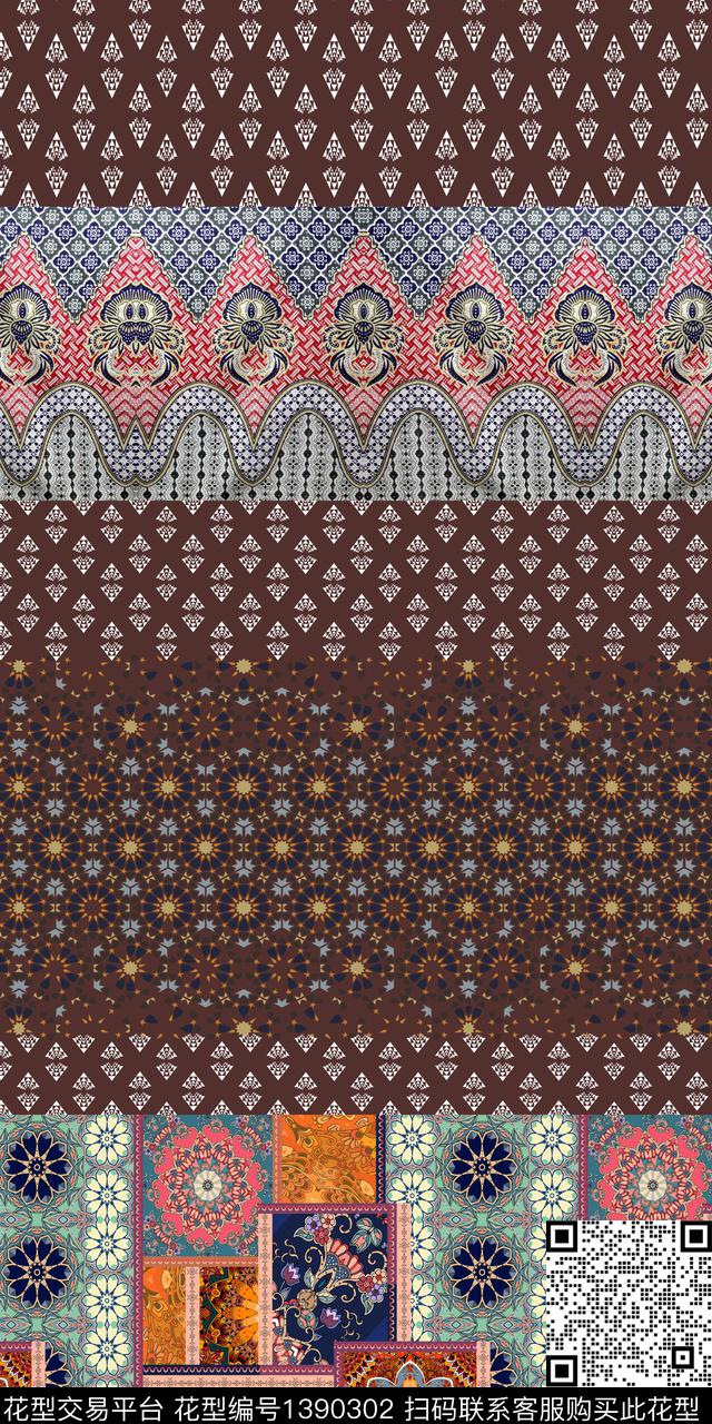 民族风单边定位风花纹数码印花华亿平台下载（图片编号: 1390302） - 瓦栏（Walan）