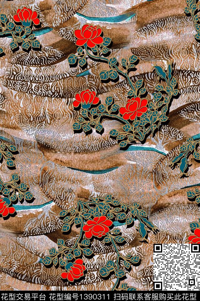 香云纱中国风复古旗袍华亿平台数码印花华亿平台下载（图片编号: 1390311） - 瓦栏（Walan）