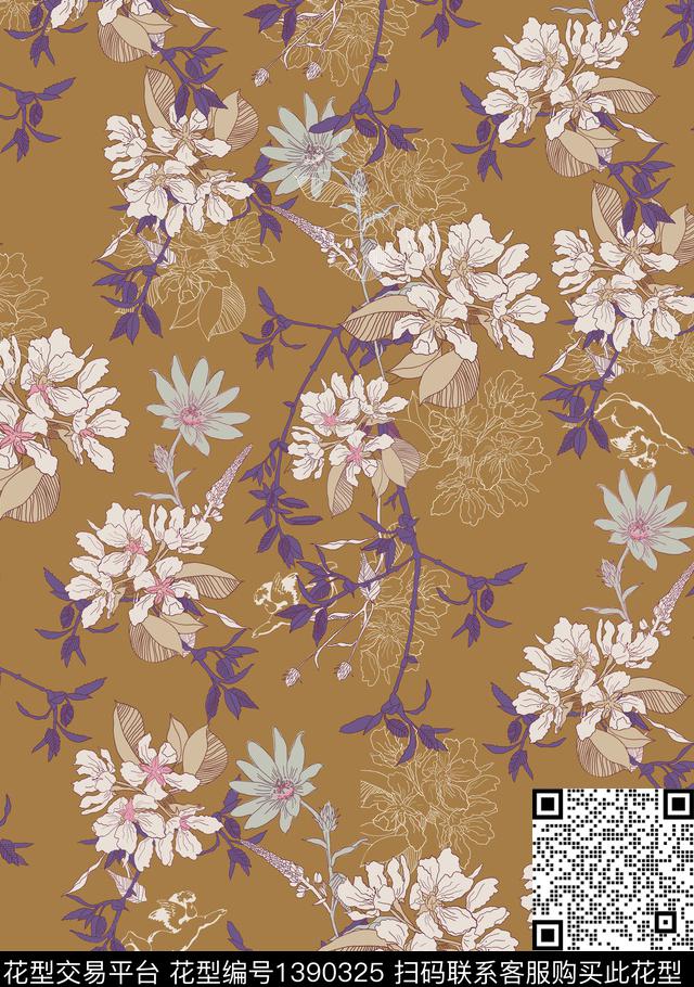 花卉小碎花数码印花华亿平台下载（图片编号: 1390325） - 瓦栏（Walan）