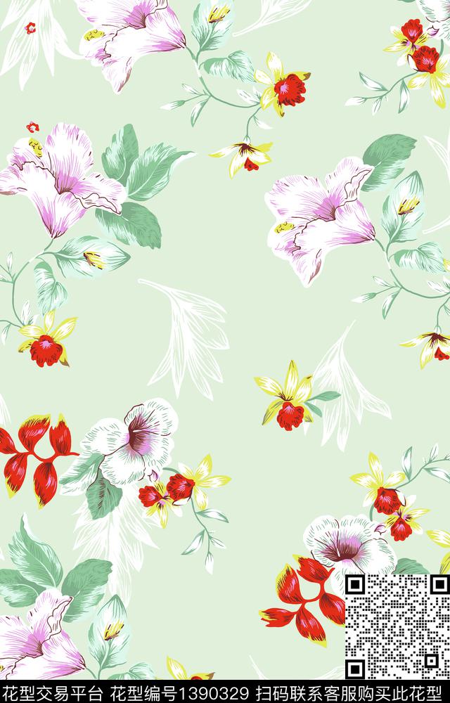 花卉牵牛花数码印花华亿平台下载（图片编号: 1390329） - 瓦栏（Walan）