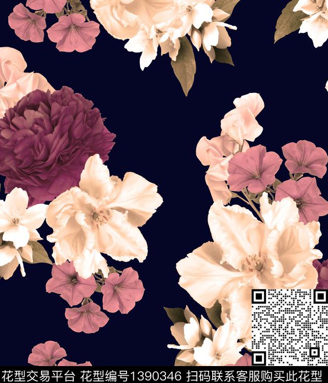 大花花卉数码印花华亿平台下载（图片编号: 1390346） - 瓦栏（Walan）
