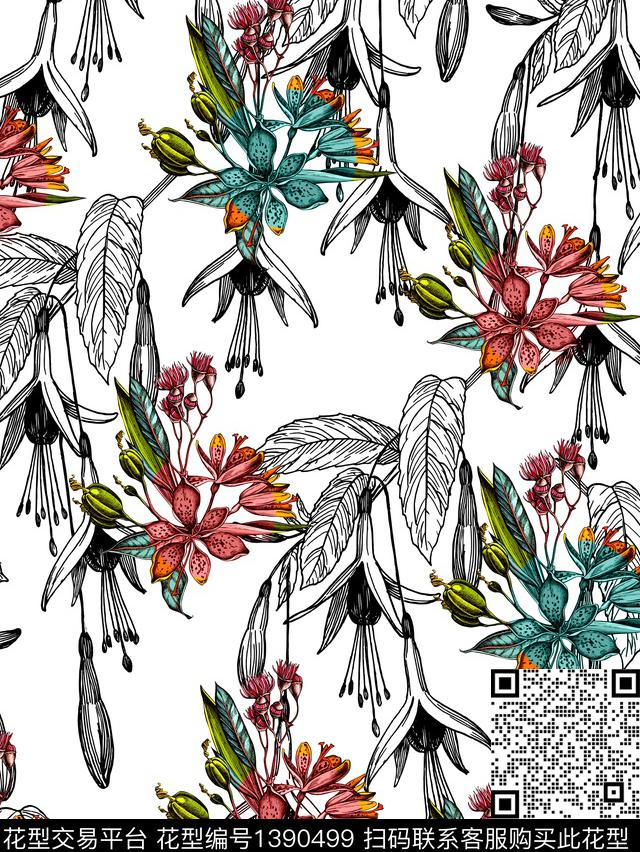 花卉大牌风欧美数码印花华亿平台下载（图片编号: 1390499） - 瓦栏（Walan）