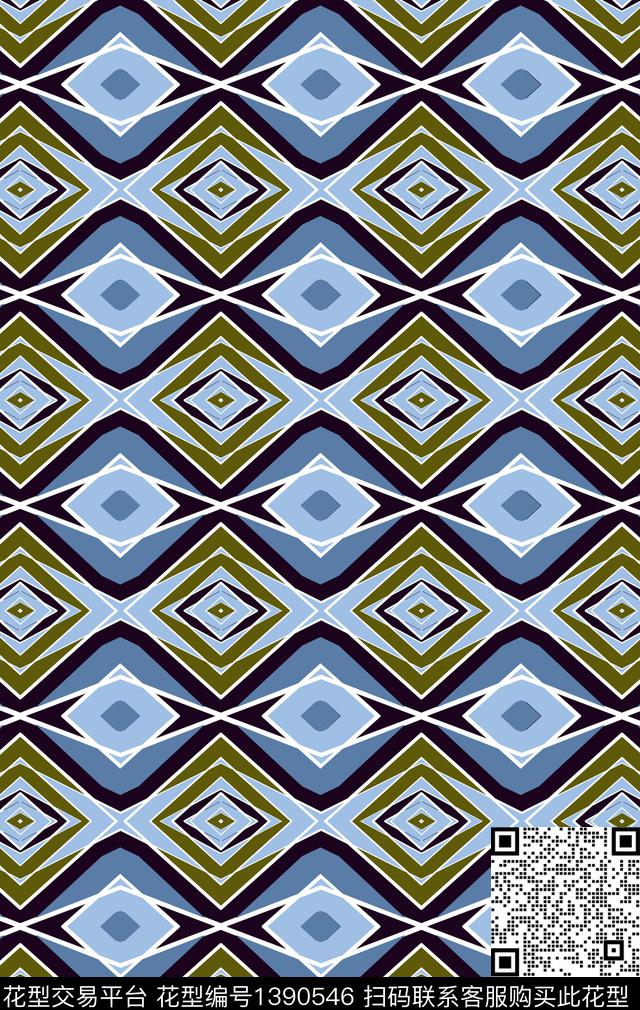 几何格子满版散花传统印花华亿平台下载（图片编号: 1390546） - 瓦栏（Walan）