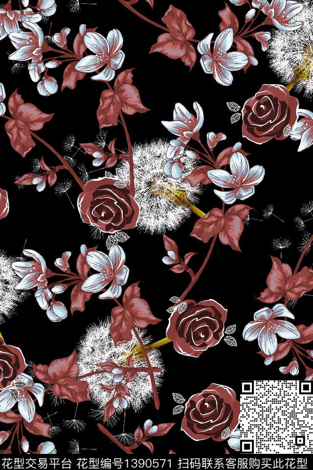 几何花卉大牌风数码印花华亿平台下载（图片编号: 1390571） - 瓦栏（Walan）