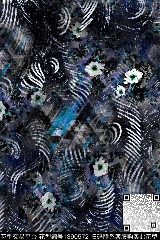 几何花卉大牌风数码印花华亿平台下载（图片编号: 1390572） - 瓦栏（Walan）