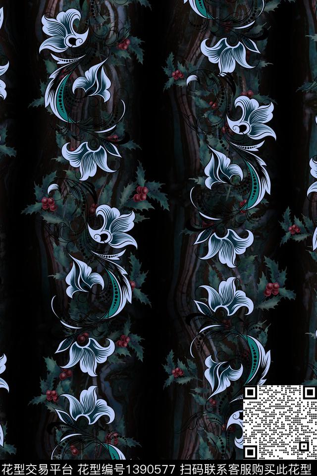 几何花卉大牌风数码印花华亿平台下载（图片编号: 1390577） - 瓦栏（Walan）