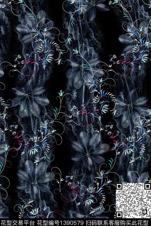 几何花卉大牌风数码印花华亿平台下载（图片编号: 1390579） - 瓦栏（Walan）