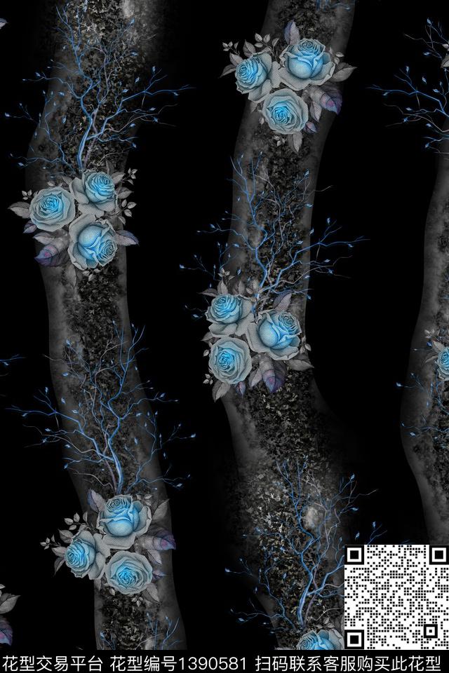几何花卉大牌风数码印花华亿平台下载（图片编号: 1390581） - 瓦栏（Walan）