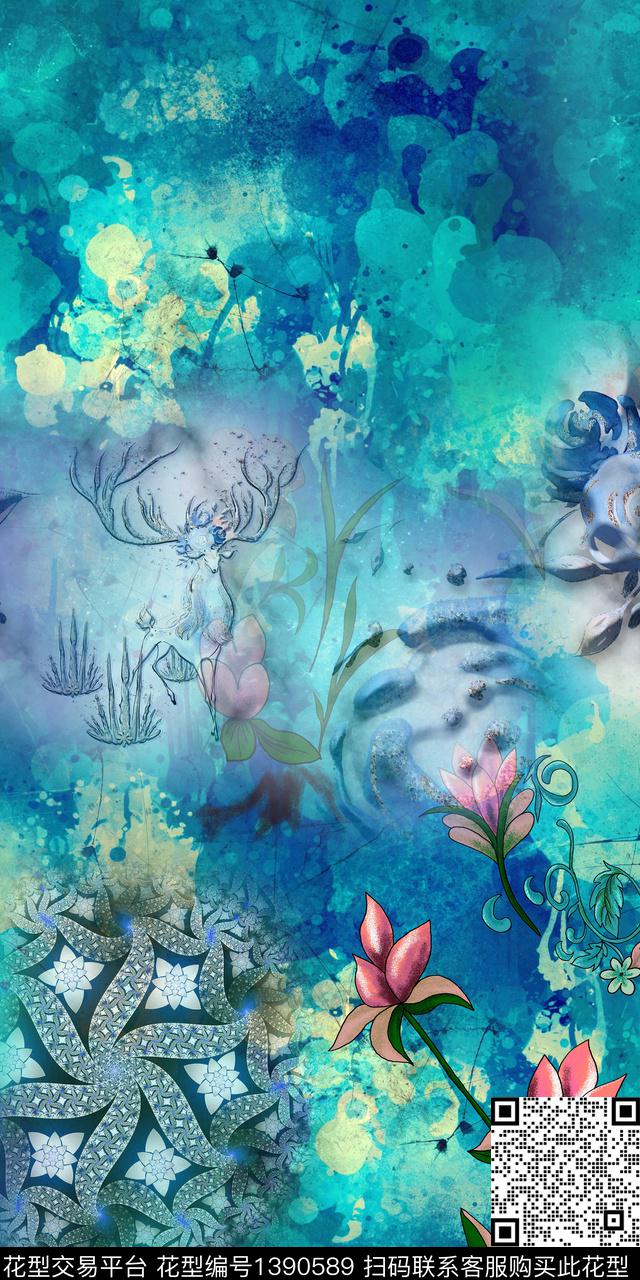 大牌风抽象油画华亿平台数码印花华亿平台下载（图片编号: 1390589） - 瓦栏（Walan）