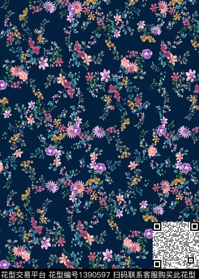 连衣裙花卉小碎花数码印花华亿平台下载（图片编号: 1390597） - 瓦栏（Walan）