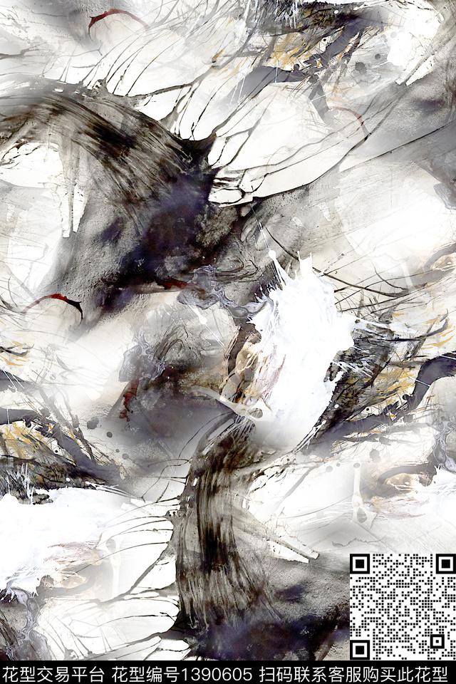 肌理抽象花卉男装数码印花华亿平台下载（图片编号: 1390605） - 瓦栏（Walan）
