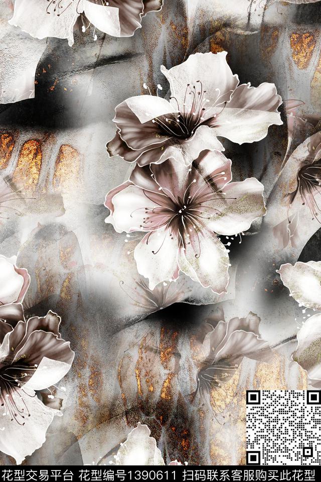 肌理抽象花卉花卉数码印花华亿平台下载（图片编号: 1390611） - 瓦栏（Walan）