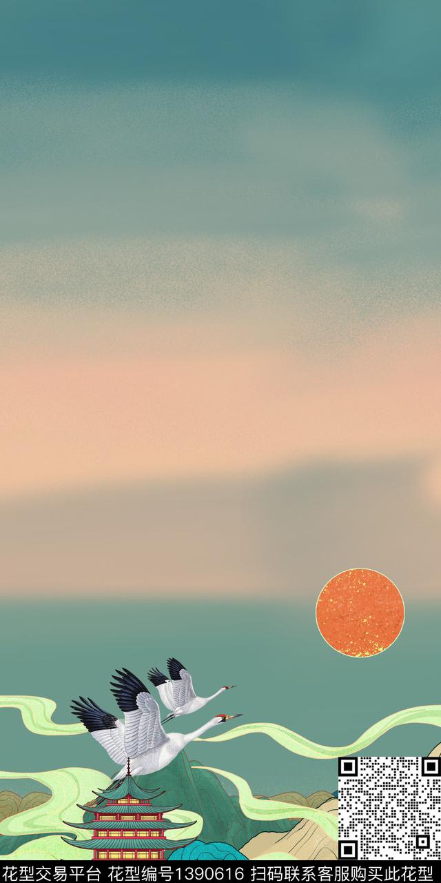 花卉中国风国潮数码印花华亿平台下载（图片编号: 1390616） - 瓦栏（Walan）