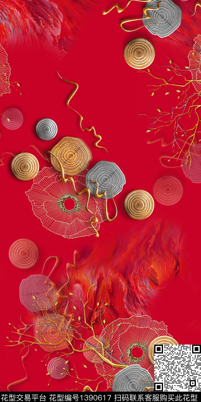 花卉中国风国潮数码印花华亿平台下载（图片编号: 1390617） - 瓦栏（Walan）