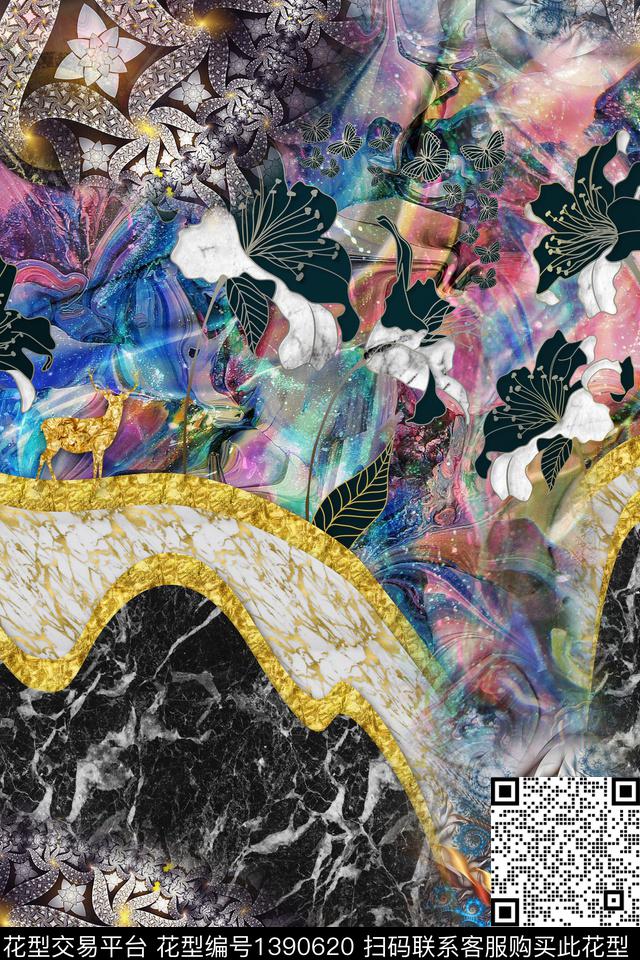 时尚大牌风抽象数码印花华亿平台下载（图片编号: 1390620） - 瓦栏（Walan）