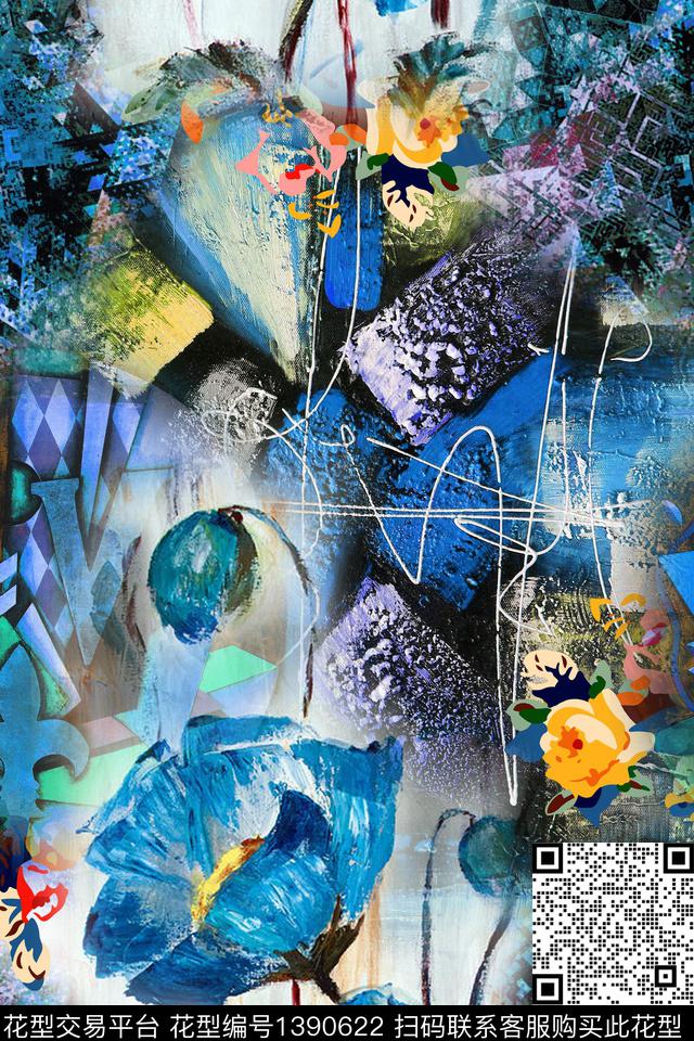 时尚大牌风抽象数码印花华亿平台下载（图片编号: 1390622） - 瓦栏（Walan）