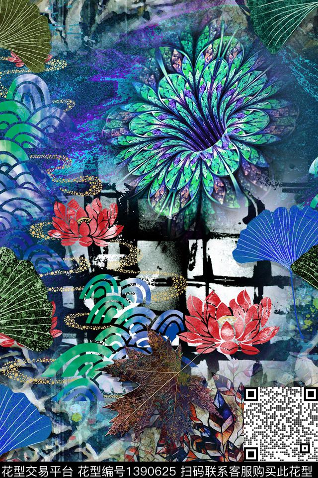 时尚大牌风抽象数码印花华亿平台下载（图片编号: 1390625） - 瓦栏（Walan）