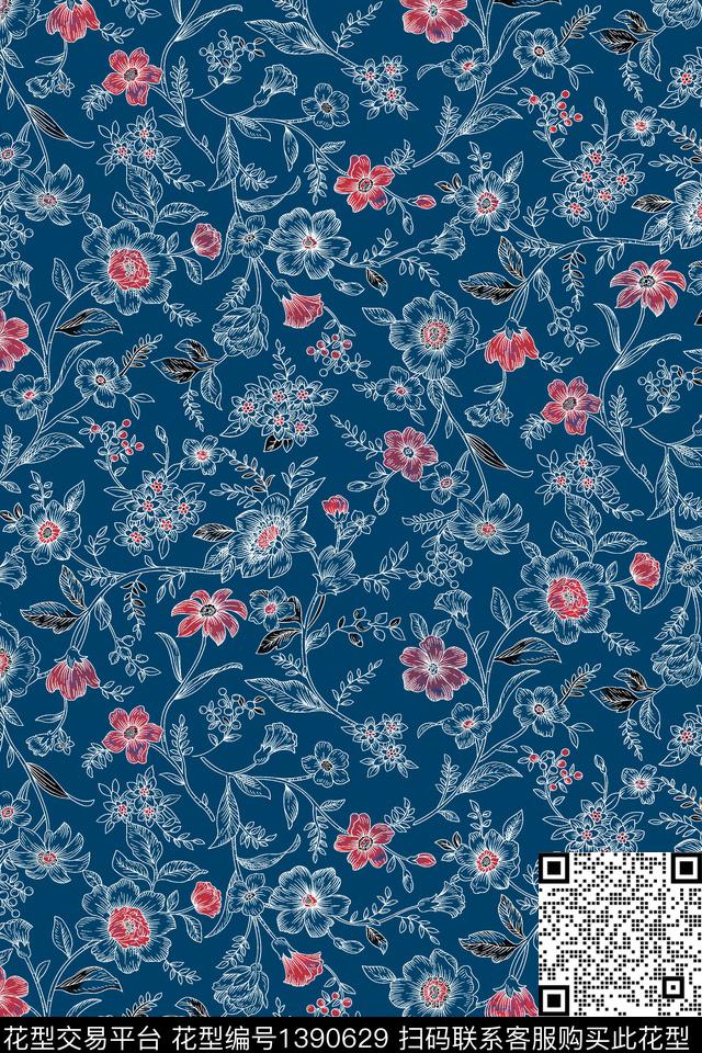 几何花卉条纹数码印花华亿平台下载（图片编号: 1390629） - 瓦栏（Walan）