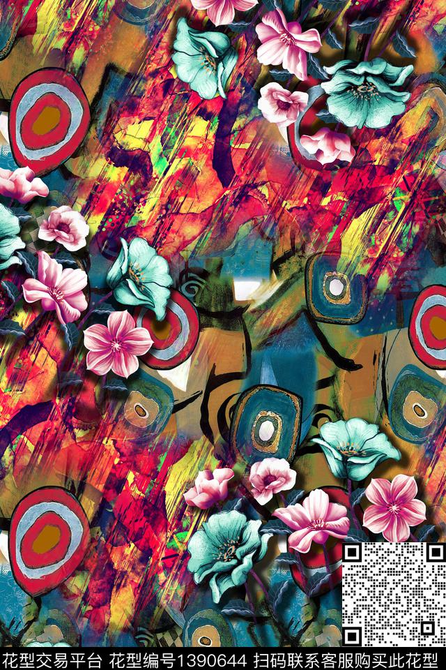 几何大牌风抽象数码印花华亿平台下载（图片编号: 1390644） - 瓦栏（Walan）