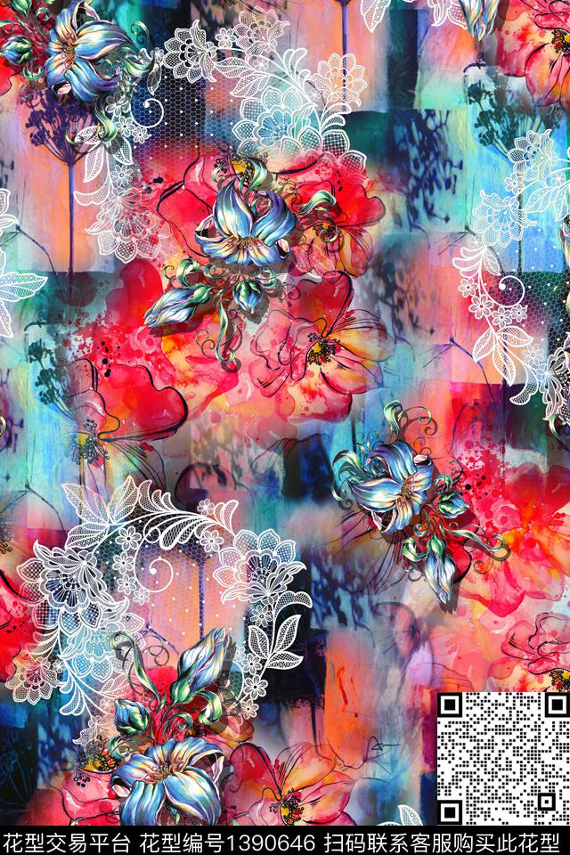 几何大牌风抽象数码印花华亿平台下载（图片编号: 1390646） - 瓦栏（Walan）