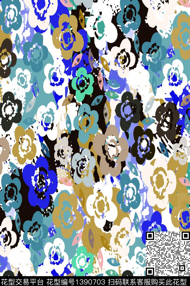 大牌风满版散花撞色传统印花华亿平台下载（图片编号: 1390703） - 瓦栏（Walan）