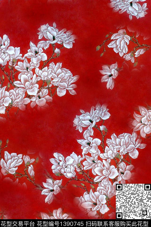 花卉旗袍大牌风数码印花华亿平台下载（图片编号: 1390745） - 瓦栏（Walan）