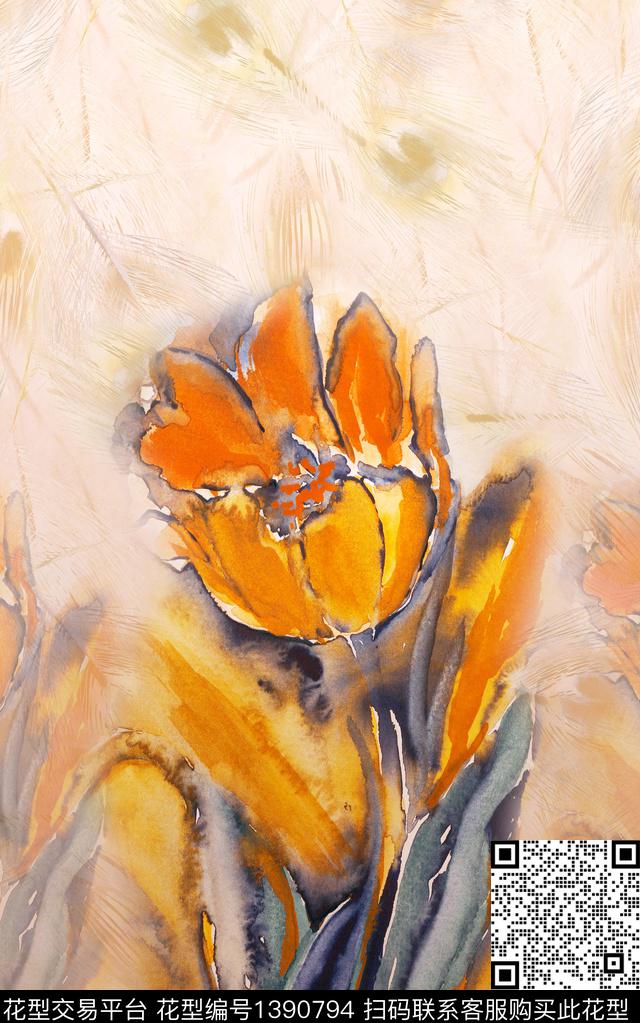 几何定位花绿植树叶数码印花华亿平台下载（图片编号: 1390794） - 瓦栏（Walan）