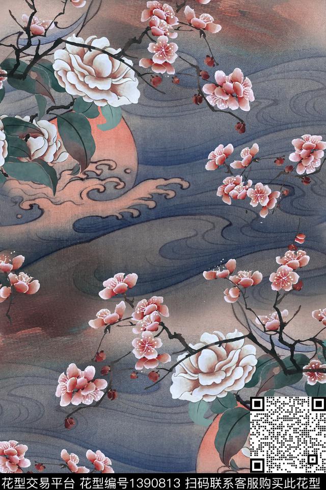 梅花香云纱真丝数码印花华亿平台下载（图片编号: 1390813） - 瓦栏（Walan）