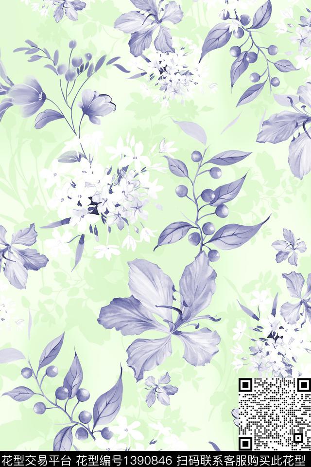花卉大牌风香云纱数码印花华亿平台下载（图片编号: 1390846） - 瓦栏（Walan）