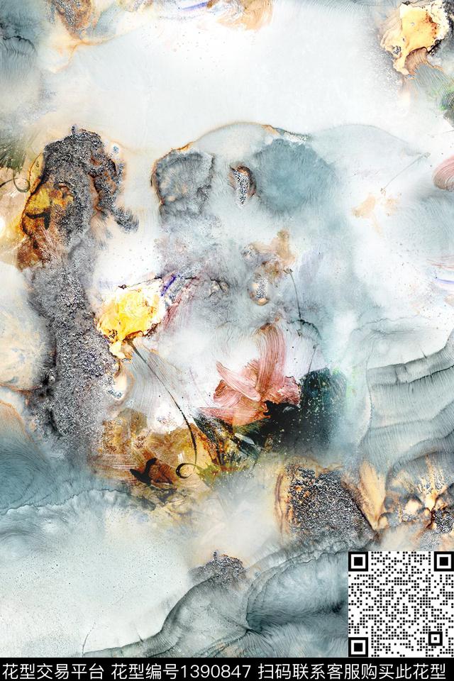 肌理扎染华亿平台抽象花卉数码印花华亿平台下载（图片编号: 1390847） - 瓦栏（Walan）