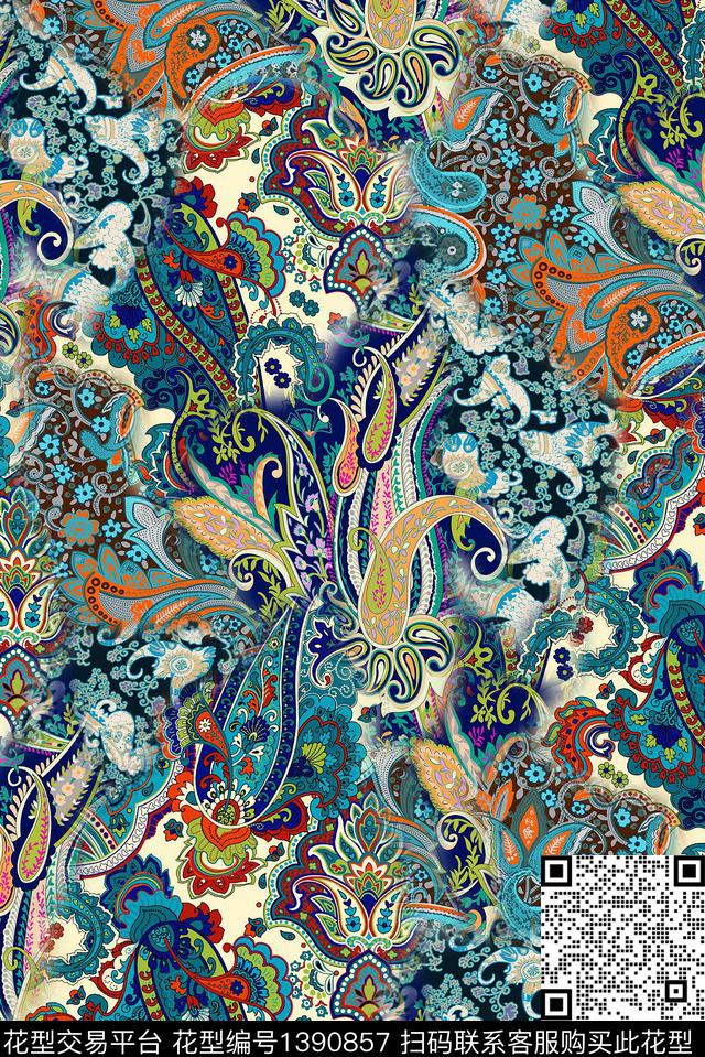 佩斯利复古大牌风数码印花华亿平台下载（图片编号: 1390857） - 瓦栏（Walan）