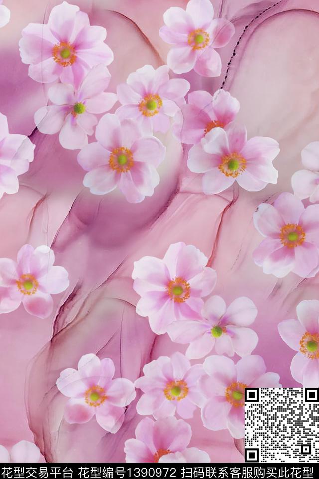 抽象花卉香云纱洋阳---花卉数码印花华亿平台下载（图片编号: 1390972） - 瓦栏（Walan）