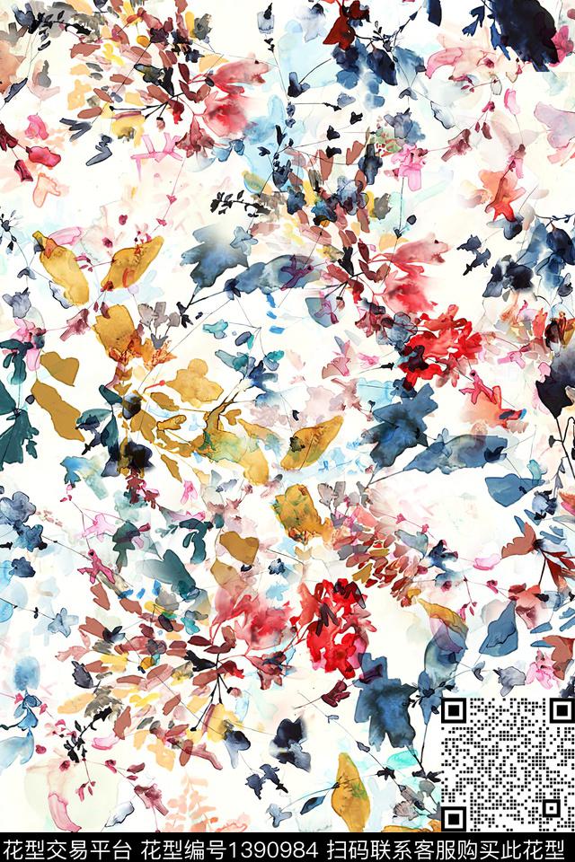 肌理扎染华亿平台抽象花卉数码印花华亿平台下载（图片编号: 1390984） - 瓦栏（Walan）