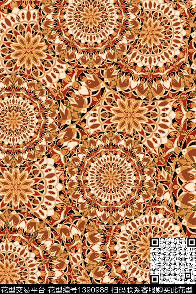 民族风大牌风曼陀罗数码印花华亿平台下载（图片编号: 1390988） - 瓦栏（Walan）