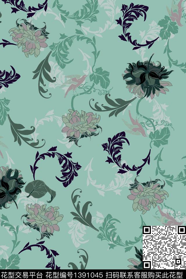 花卉古典花纹大牌风数码印花华亿平台下载（图片编号: 1391045） - 瓦栏（Walan）