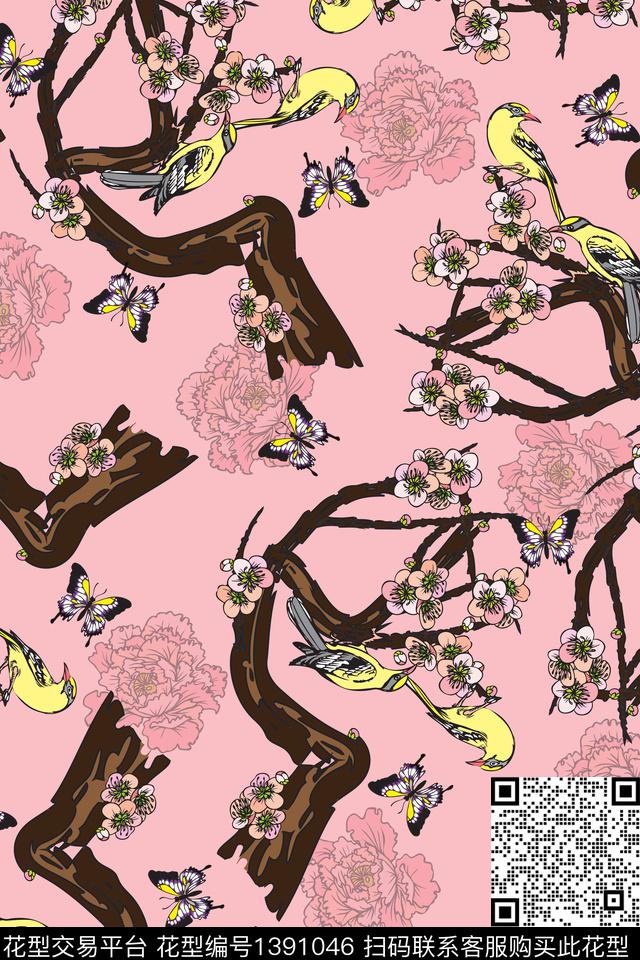 花鸟花卉大牌风数码印花华亿平台下载（图片编号: 1391046） - 瓦栏（Walan）