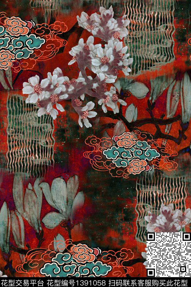 中国风中老年香云纱数码印花华亿平台下载（图片编号: 1391058） - 瓦栏（Walan）
