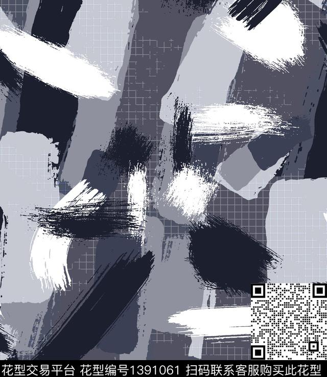 笔触抽象迷彩格子纹数码印花华亿平台下载（图片编号: 1391061） - 瓦栏（Walan）