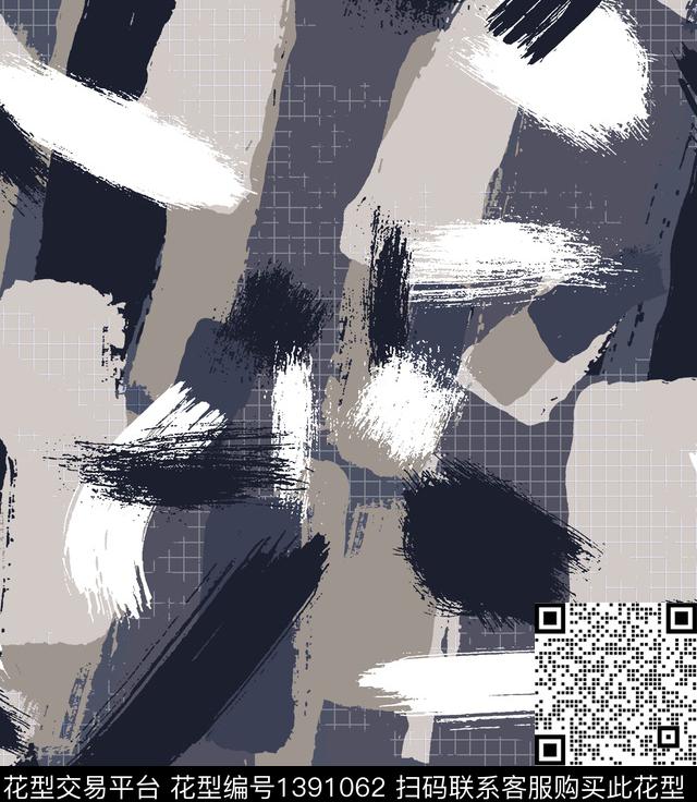 笔触抽象迷彩格子纹数码印花华亿平台下载（图片编号: 1391062） - 瓦栏（Walan）