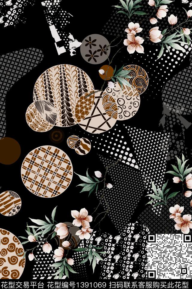 几何花卉民族花卉女装数码印花华亿平台下载（图片编号: 1391069） - 瓦栏（Walan）