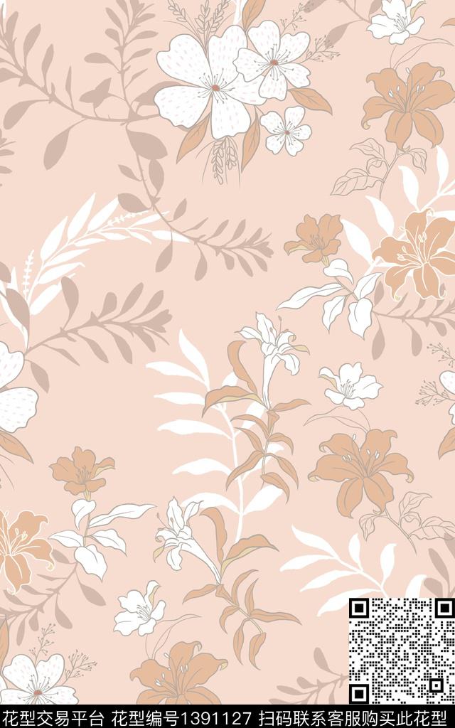 年轻女性花卉审传统印花华亿平台下载（图片编号: 1391127） - 瓦栏（Walan）