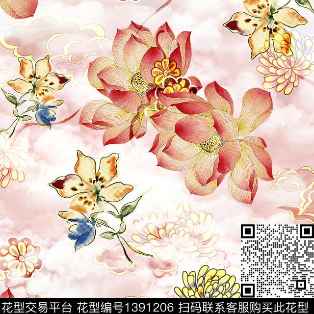 连衣裙女装花卉传统印花华亿平台下载（图片编号: 1391206） - 瓦栏（Walan）