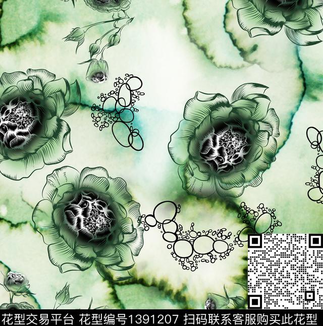 连衣裙女装花卉传统印花华亿平台下载（图片编号: 1391207） - 瓦栏（Walan）