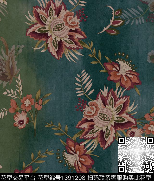 连衣裙女装花卉传统印花华亿平台下载（图片编号: 1391208） - 瓦栏（Walan）