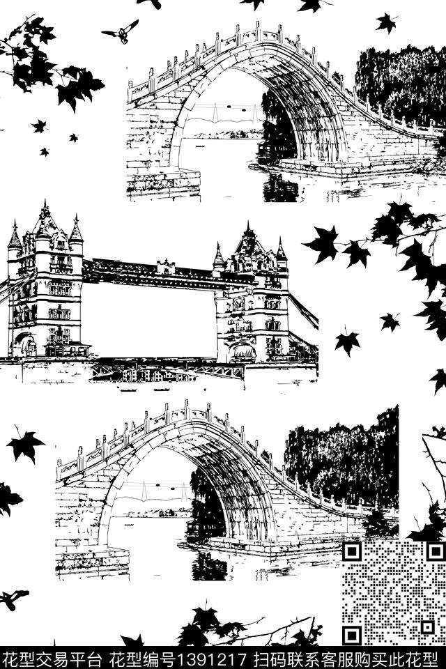 枫叶西湖桥帆船数码印花华亿平台下载（图片编号: 1391217） - 瓦栏（Walan）