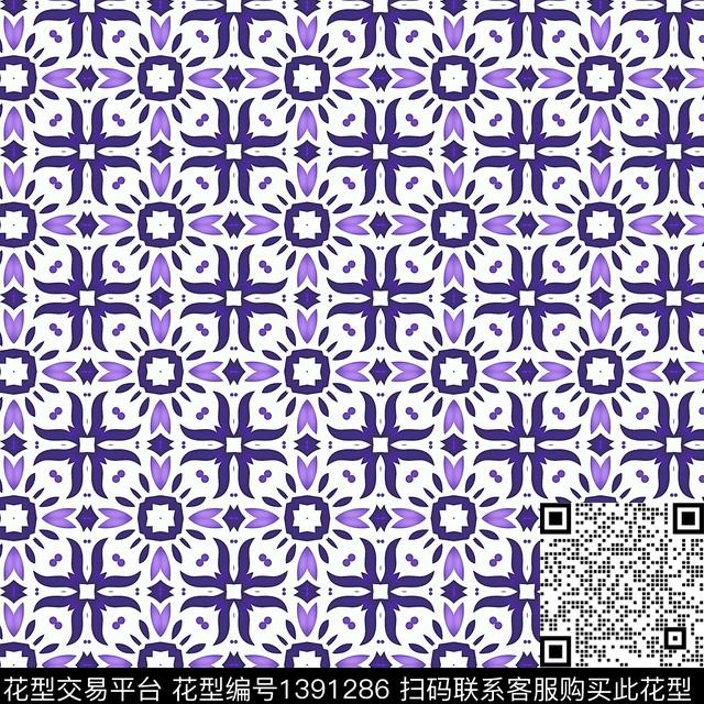 几何蓝色简约传统印花华亿平台下载（图片编号: 1391286） - 瓦栏（Walan）