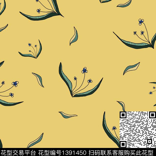 花卉年轻女性手绘数码印花华亿平台下载（图片编号: 1391450） - 瓦栏（Walan）