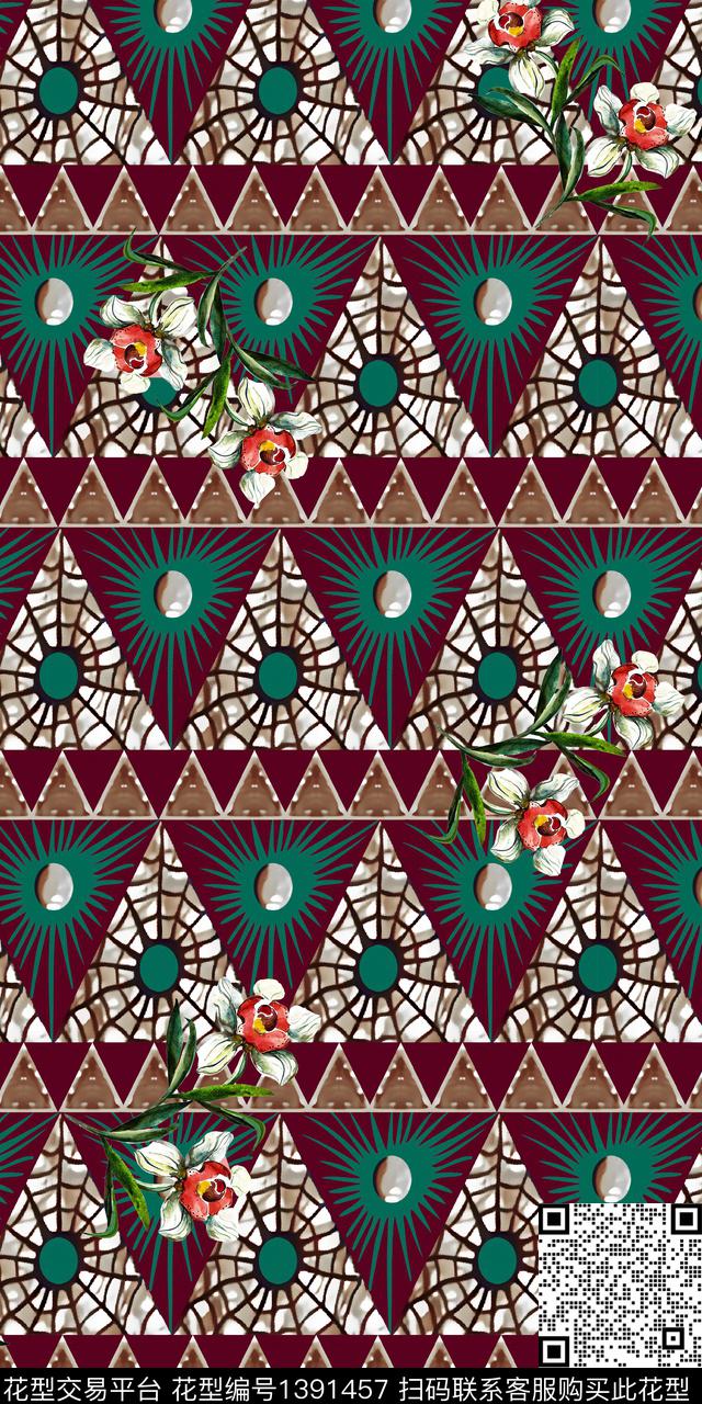 几何花卉数码印花华亿平台下载（图片编号: 1391457） - 瓦栏（Walan）