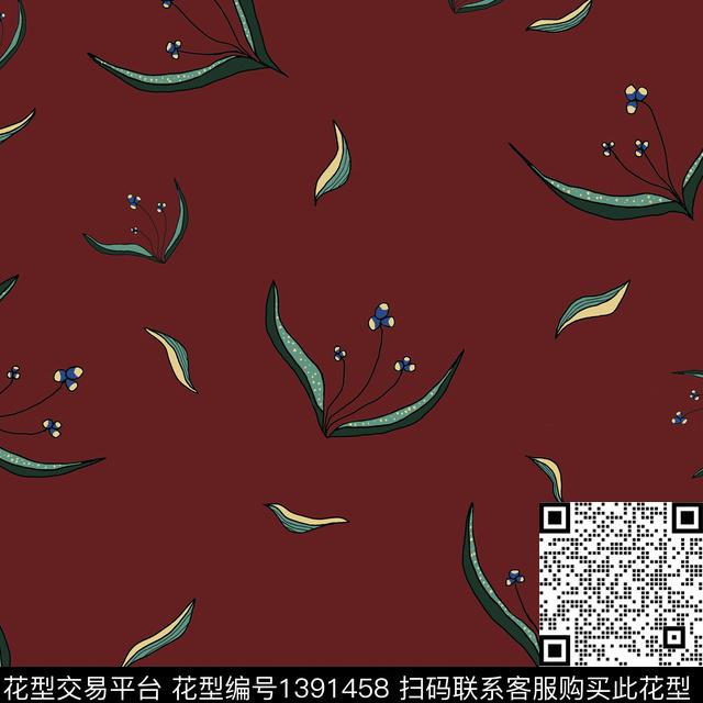 花卉年轻女性手绘数码印花华亿平台下载（图片编号: 1391458） - 瓦栏（Walan）